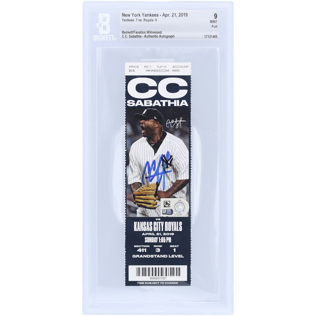 CC Sabathia Autographed New York Yankees 9 Ticket: $299.99