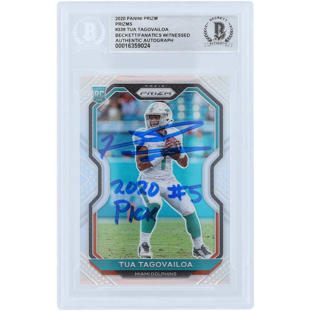 Tua Tagovailoa Miami Dolphins 2020 Panini Prizm Silver Prizm #339 Rookie Card: $349.99 Tua Tagovailoa Miami Dolphins 2020 Panini Prizm Silver Prizm #339 Rookie Card: $349.99