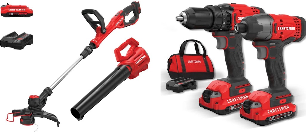 Craftsman V20 Brushless String Trimmer, Leaf Blower, Drill/Driver, and Impact Driver Bundle: $279