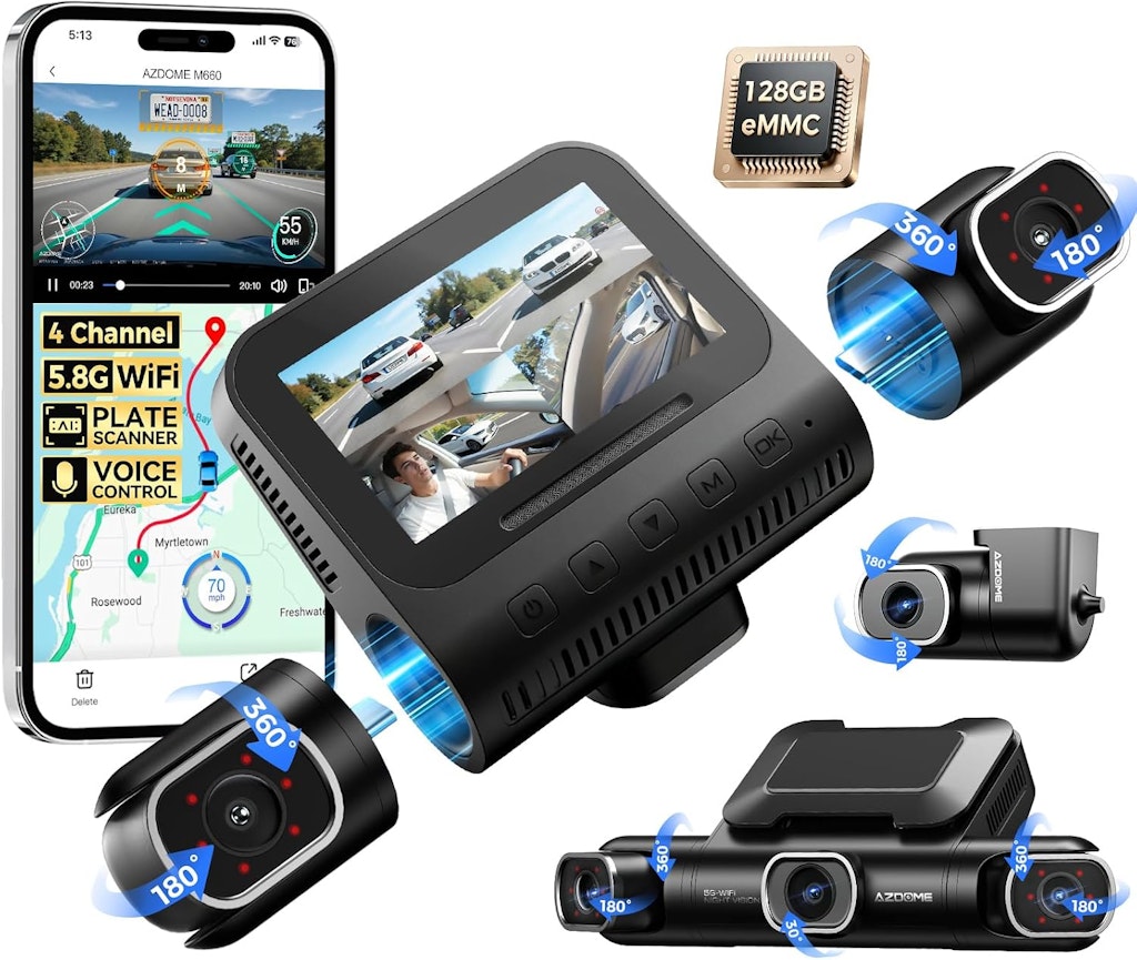 Azdome 360° 4-Channel Dash Cam: $104.49