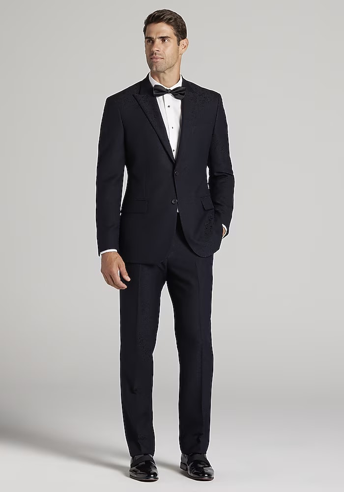 Jos A. Bank Comfort Stretch Tailored Fit Navy Paisley Tuxedo Jacket: $60