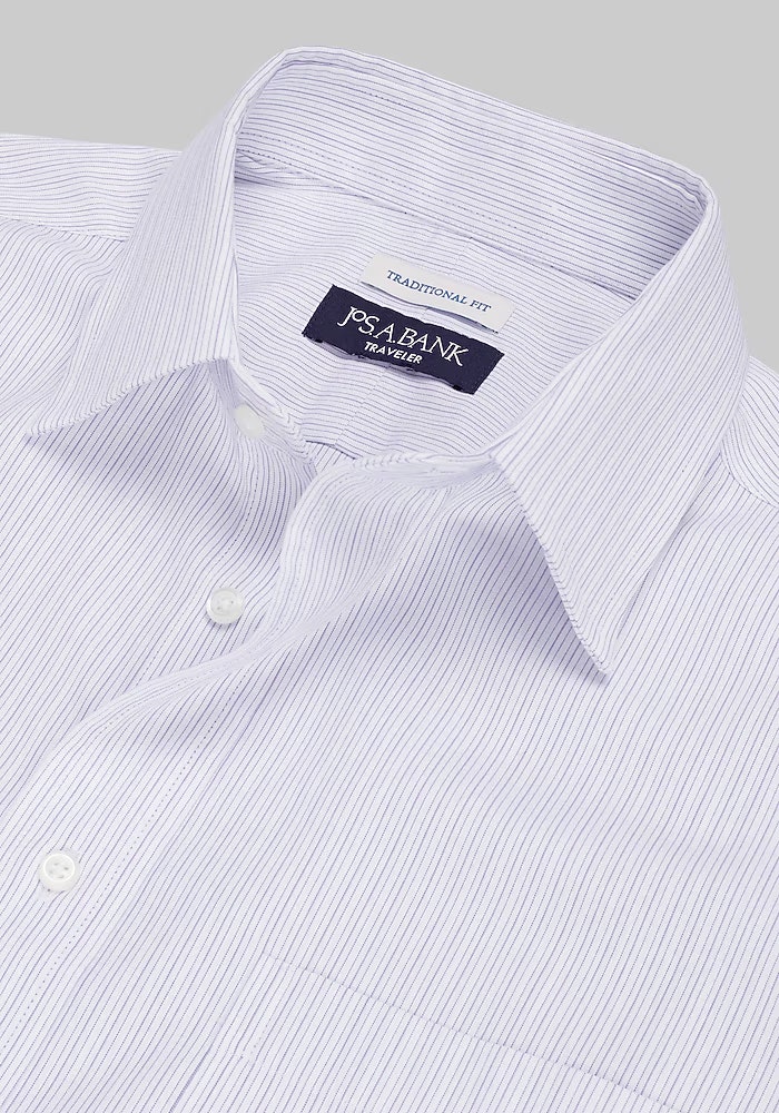 Jos A Bank Traveler Collection Traditional Fit Point Collar Stripe Dress Shirt: $20