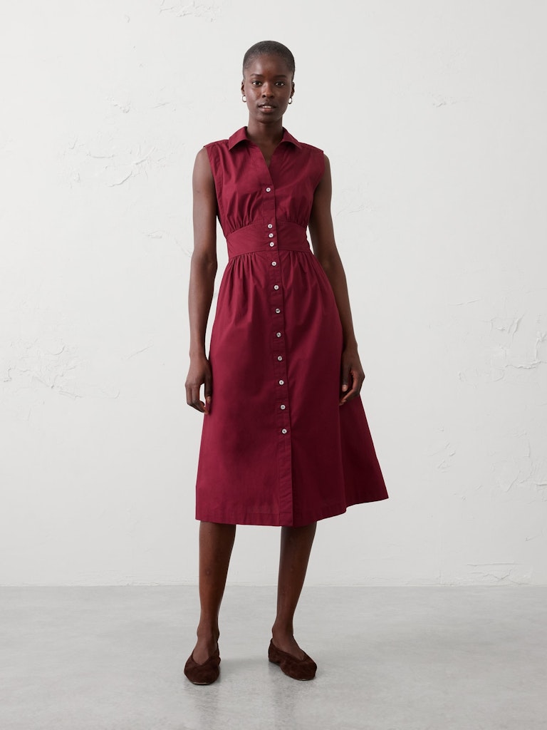 Poplin Collared Button-Down Midi Dress: $70 Poplin Collared Button-Down Midi Dress: $70