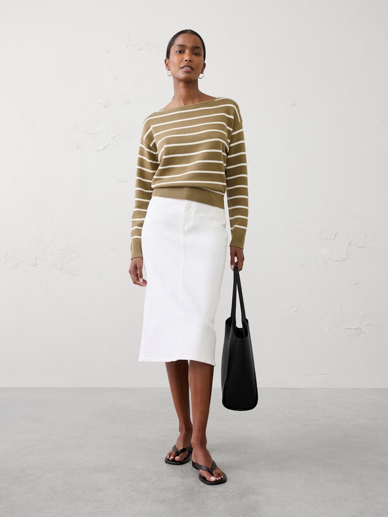 Cotton Striped Boat-Neck Sweater: $50 Cotton Striped Boat-Neck Sweater: $50