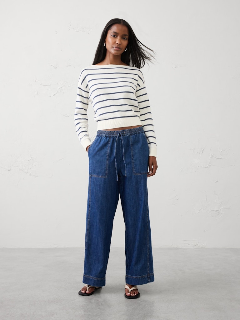 Mid-Rise Wide-Leg Pull-On Utility Jeans: $50 Mid-Rise Wide-Leg Pull-On Utility Jeans: $50