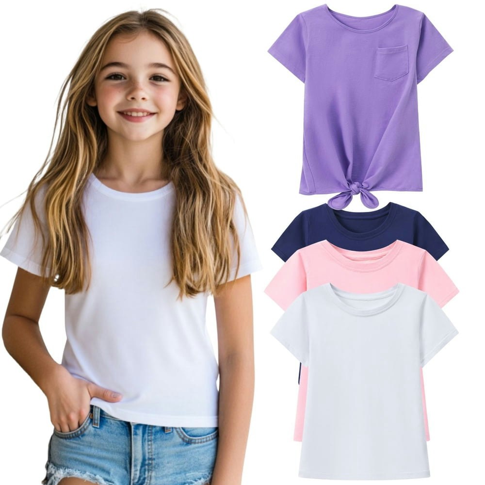 Hileelang Girls' Cotton T-Shirt 4-Pack: $19.89