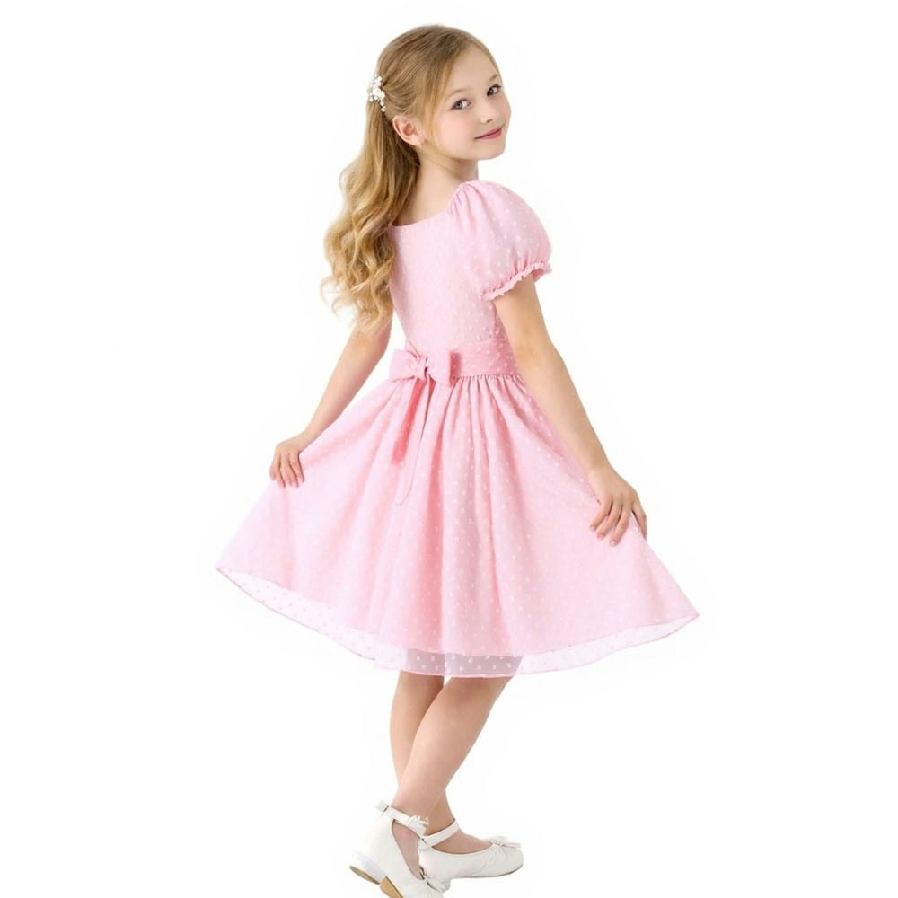 Hileelang Girls Pink Puff Sleeve Dress: $17.89