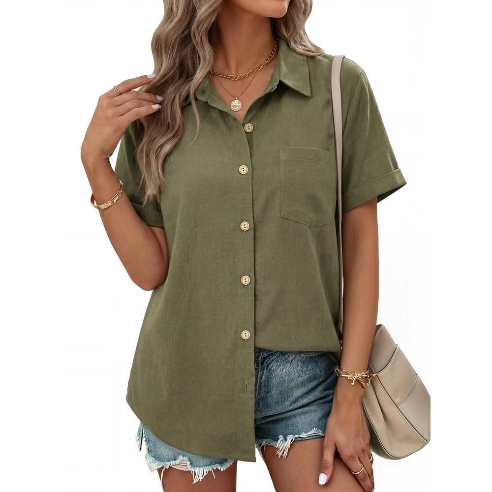Moyiko Women's Short Sleeve Button Down Collared Shirt: $17.98 Moyiko Women's Short Sleeve Button Down Collared Shirt: $17.98