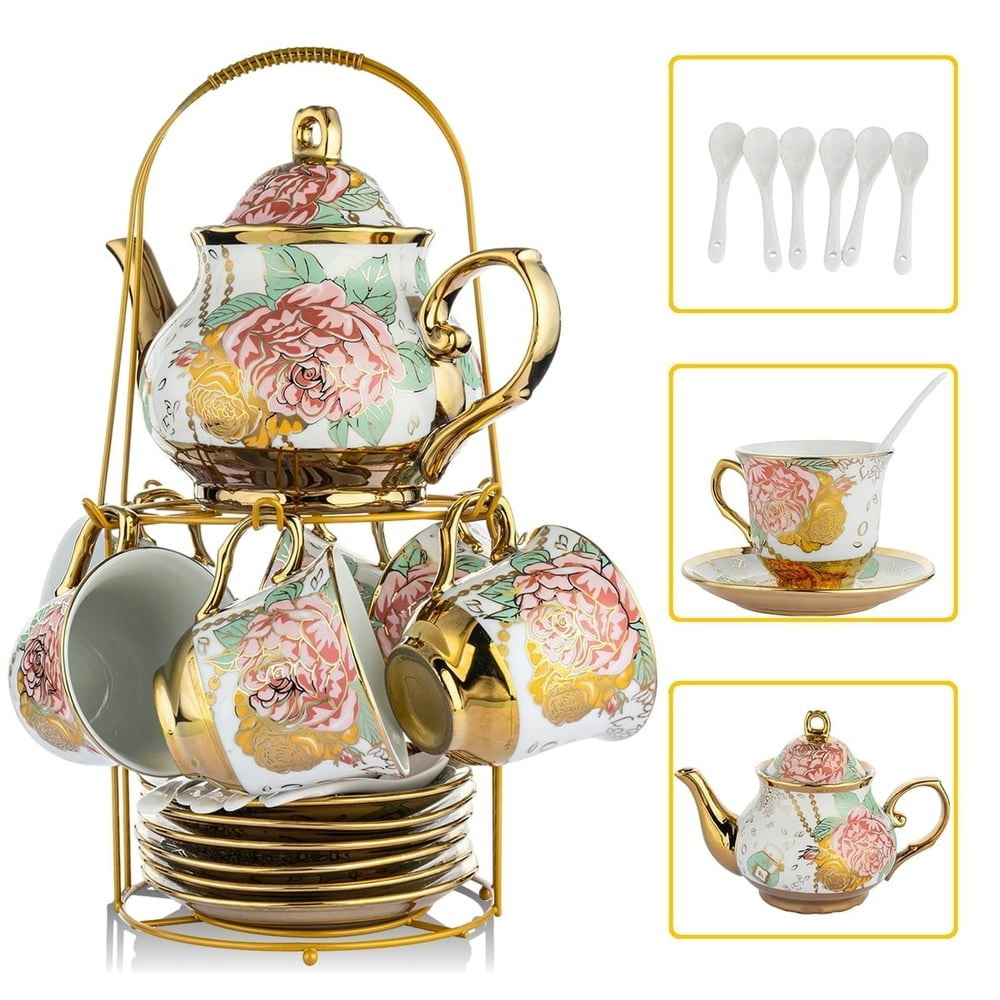 Anjorala 20-Piece Ceramic Tea and Coffee Cup Set with Metal Holder: $33.04 Anjorala 20-Piece Ceramic Tea and Coffee Cup Set with Metal Holder: $33.04