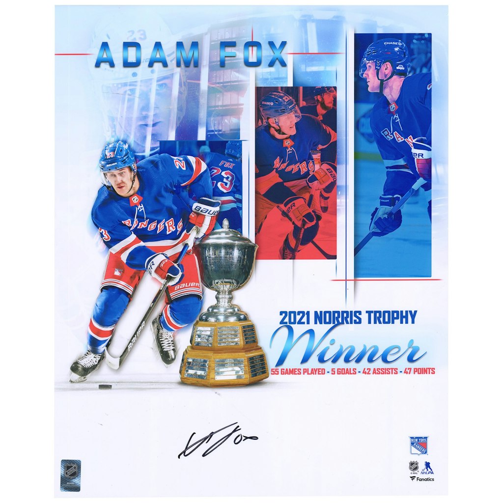 Adam Fox Autographed 16" x 20" New York Rangers Photograph: $99.99