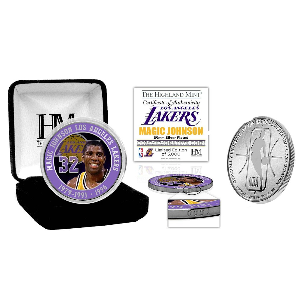 Highland Mint Magic Johnson Los Angeles Lakers 39mm Silver Plated Color Coin: $49.99
