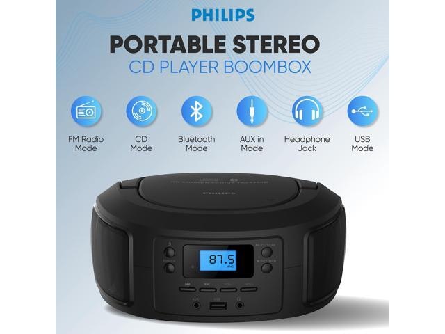 Portable Bluetooth CD Boombox with FM Radio: $89.99 Portable Bluetooth CD Boombox with FM Radio: $89.99