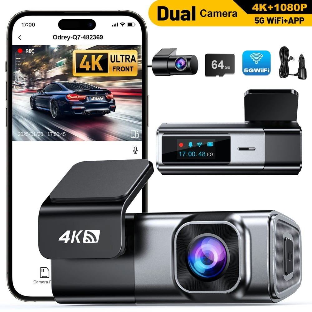 Odrey 4K Front and 1080p Rear Dash Cam: $50.29