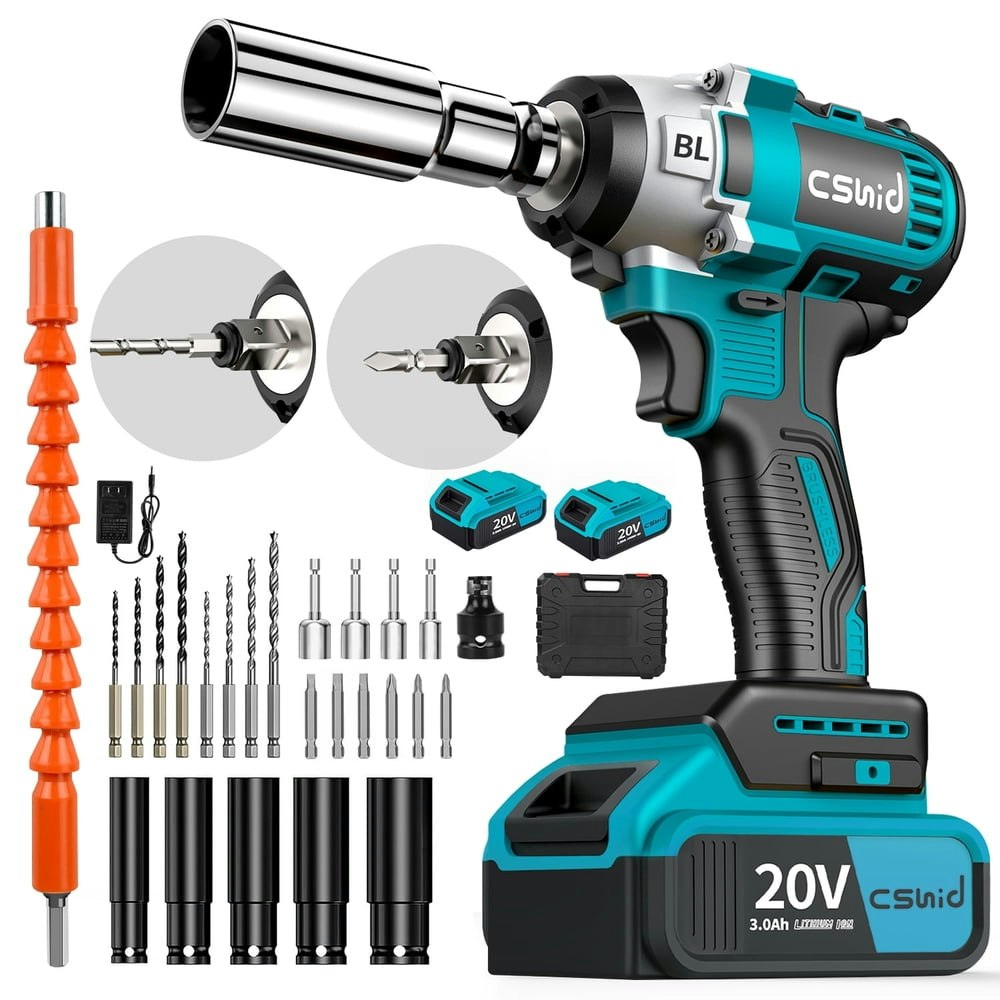 Cshidworld 20V 1/2" Cordless Brushless Impact Wrench 2-Battery Kit: $42.99