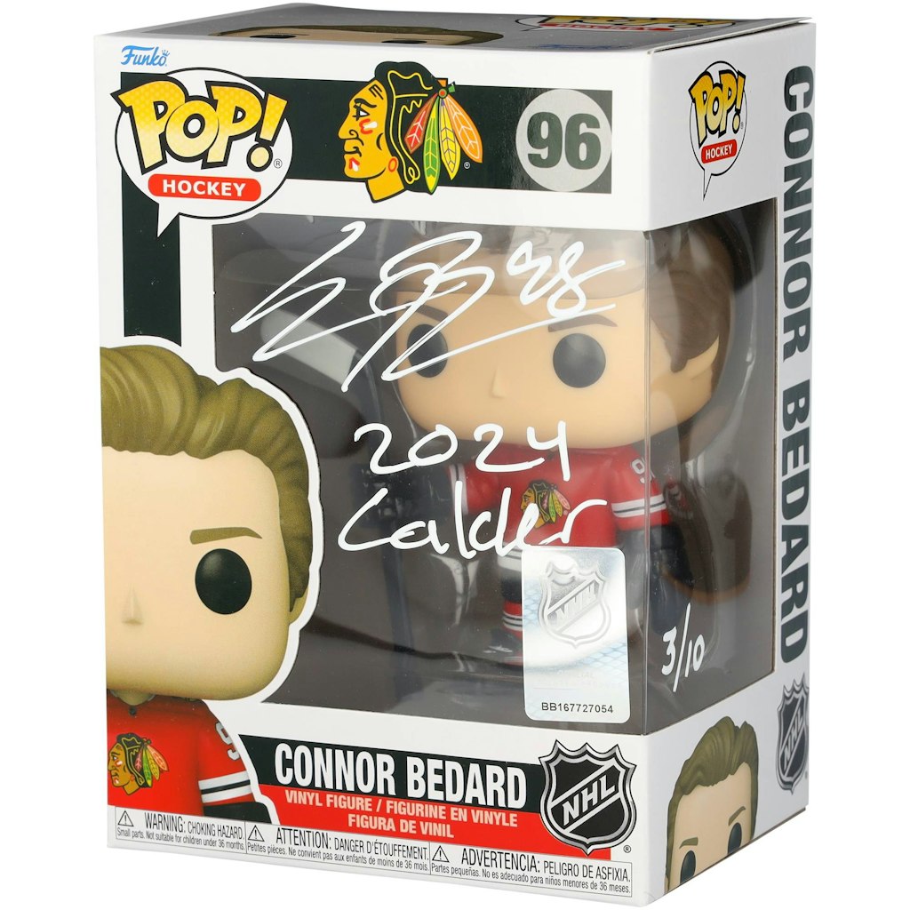 Connor Bedard Chicago Blackhawks Autographed Funko Pop Vinyl Figure: $999.99 Connor Bedard Chicago Blackhawks Autographed Funko Pop Vinyl Figure: $999.99