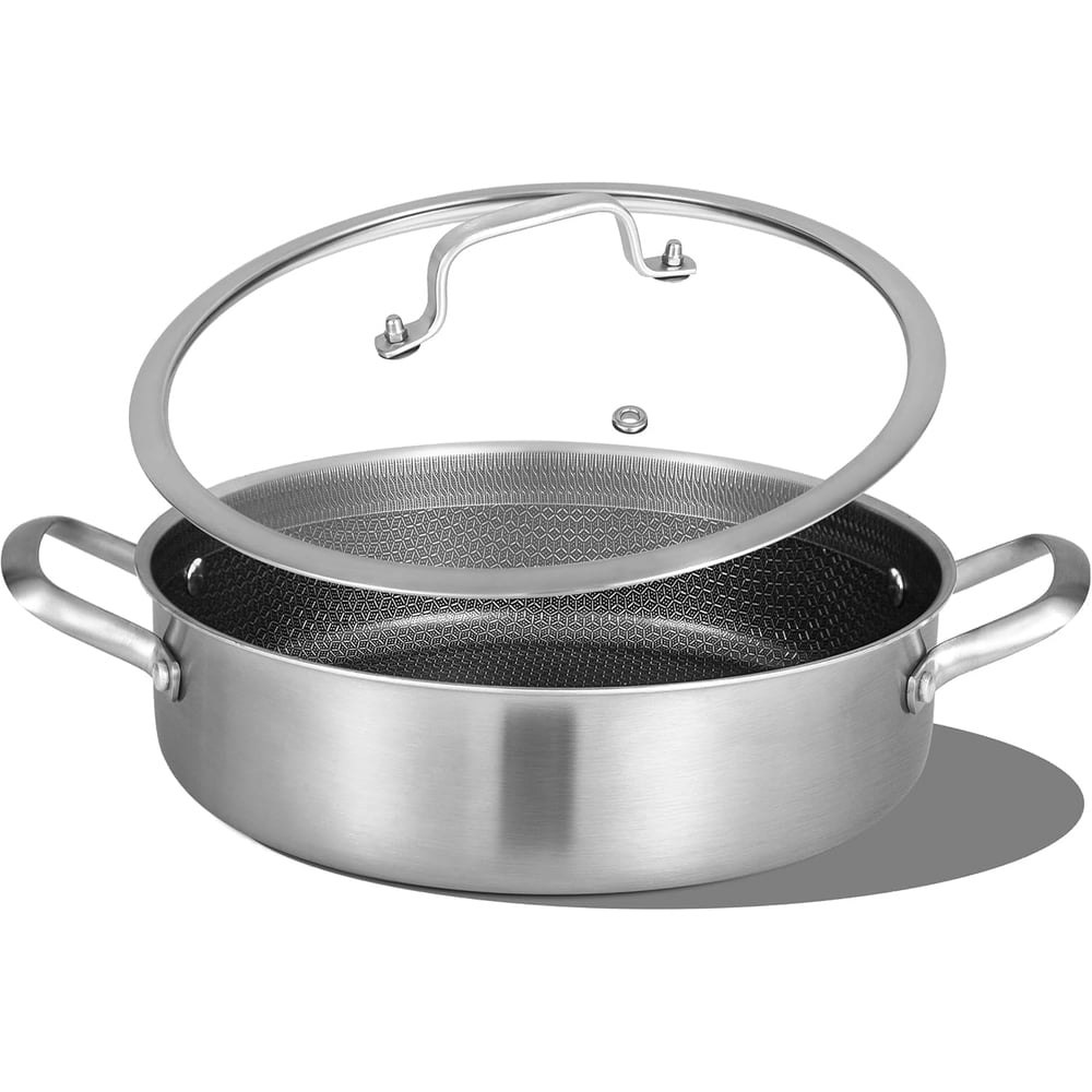 Inqibee 6-Quart Hybrid Tri-Ply Stainless Steel Nonstick Sauté Pan with Lid: $44.99