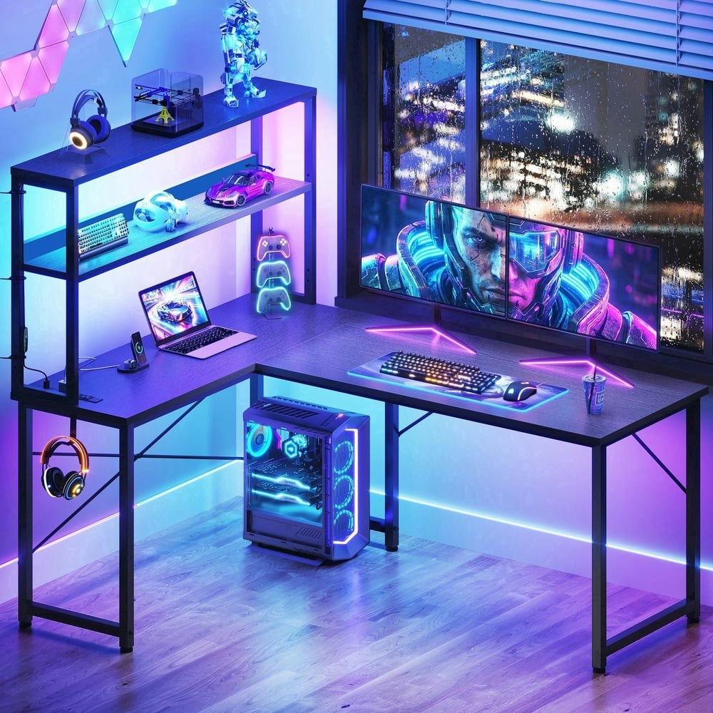 53-inch L-Shaped Reversible Gaming Desk with Hutch: $69.98 53-inch L-Shaped Reversible Gaming Desk with Hutch: $69.98