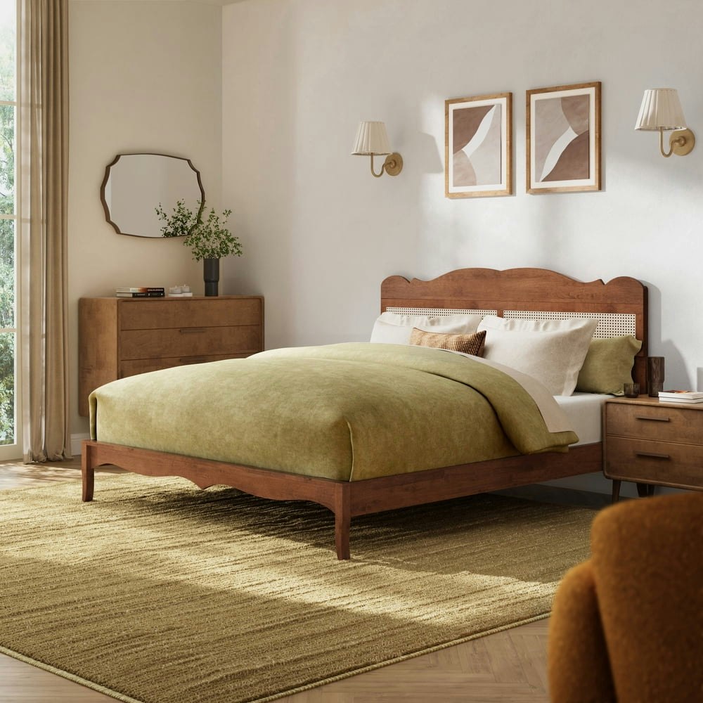 Sophia & William King Wood Platform Bed Frame with Rattan Headboard: $276.16 Sophia & William King Wood Platform Bed Frame with Rattan Headboard: $276.16