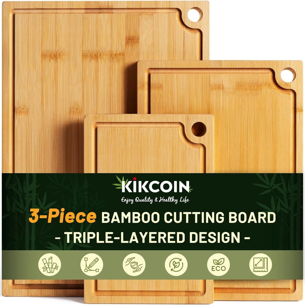 Kikcoin Bamboo Cutting Board 3-Pack: $19.99