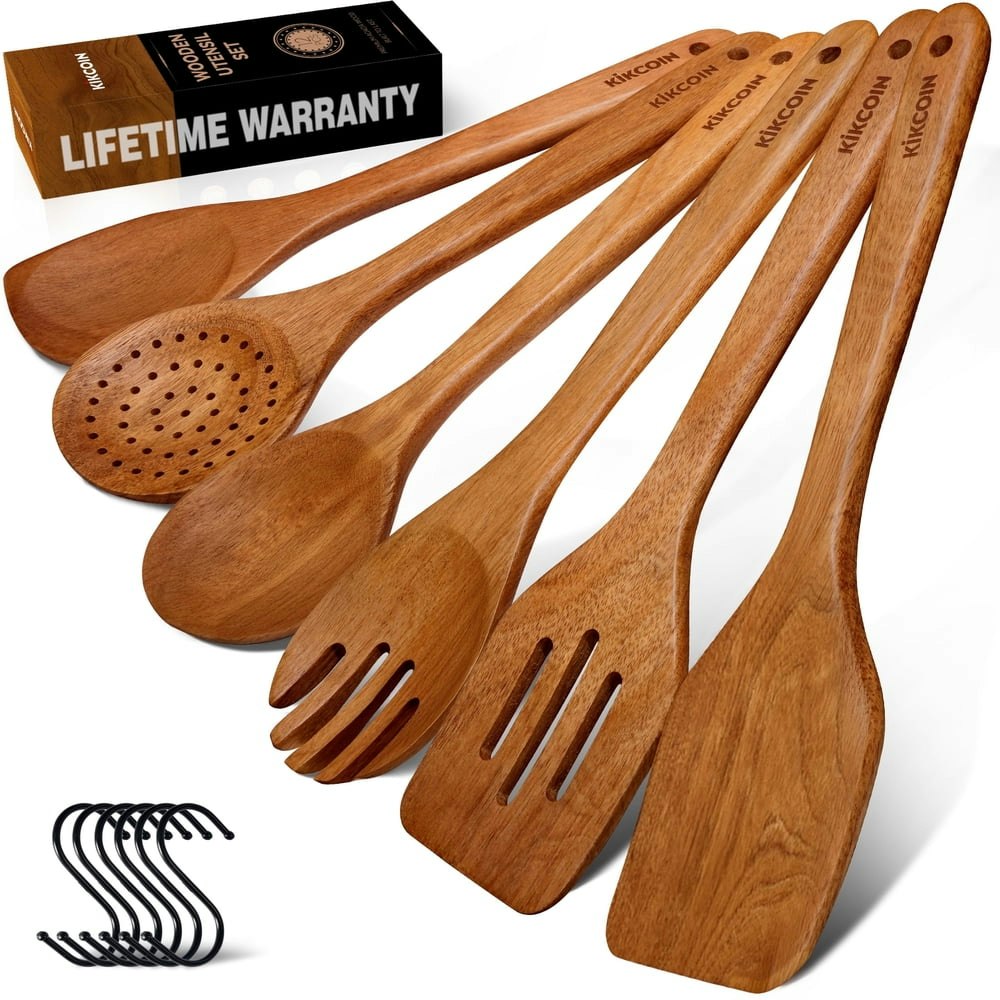 Kikcoin 6-Piece Acacia Wood Cooking Utensil Set: $19.99