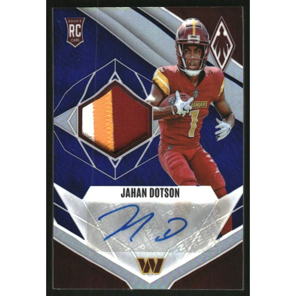 2022 Panini Phoenix Jahan Dotson Rookie Premiere Jersey Autograph Prime Blue #10/50: $54