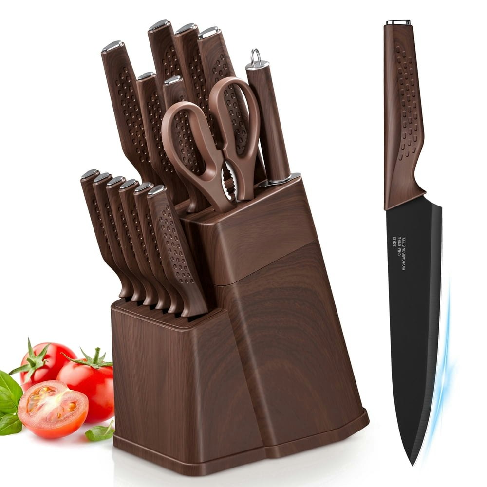 Vesteel 15-Piece Stainless Steel Knife Block Set: $29.99