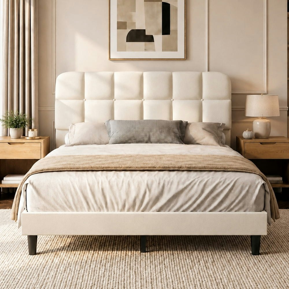 Patbrela Queen Size Upholstered Platform Bed Frame: $125.97
