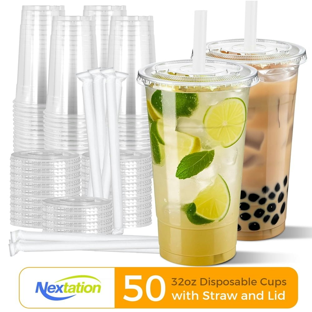 Nextation 32-oz. Clear Plastic Cups with Lids and Straws 50-Pack: $24.99 Nextation 32-oz. Clear Plastic Cups with Lids and Straws 50-Pack: $24.99