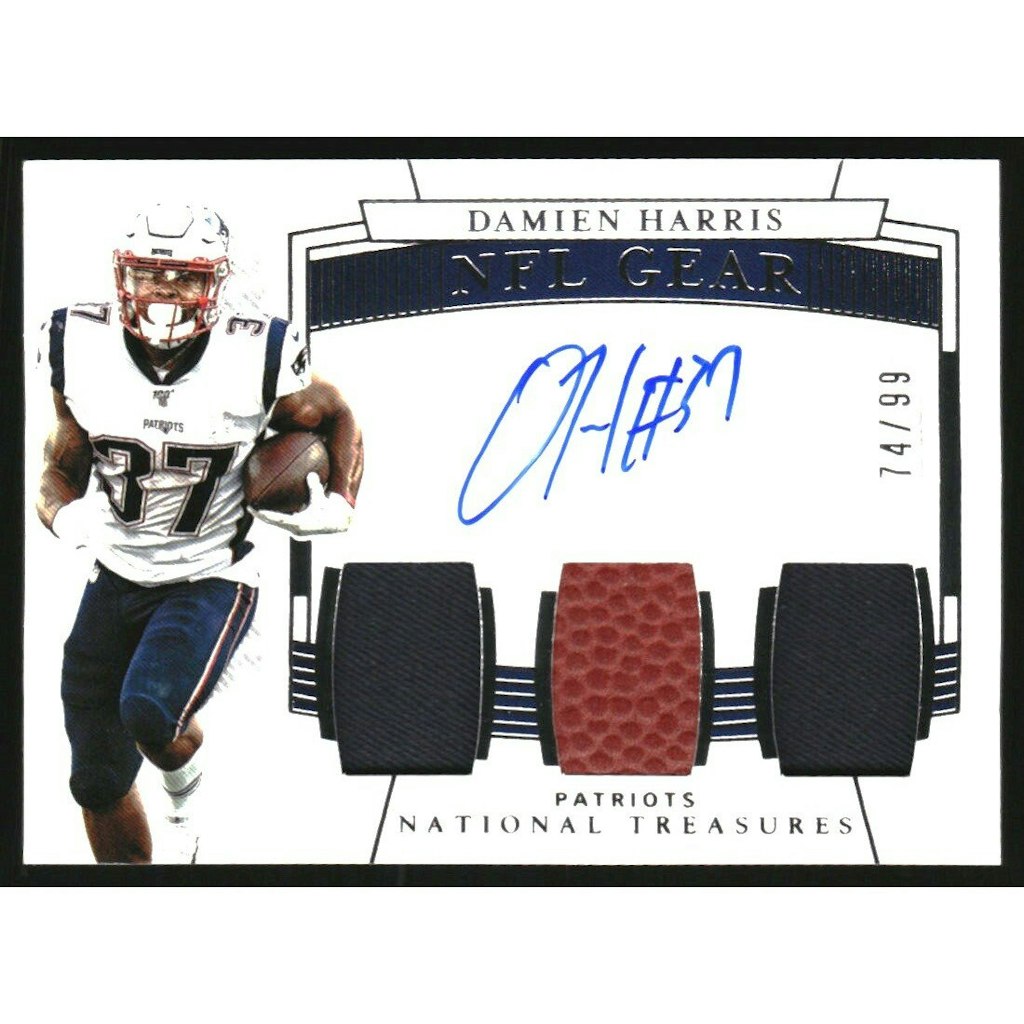 2019 Panini National Treasures Damien Harris Rookie NFL Gear Signature Trios Trading Card /99: $36 2019 Panini National Treasures Damien Harris Rookie NFL Gear Signature Trios Trading Card /99: $36