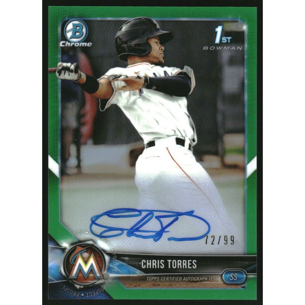 2018 Bowman Chrome Prospect Chris Torres Green Refractor Autograph Card: $22.50 2018 Bowman Chrome Prospect Chris Torres Green Refractor Autograph Card: $22.50