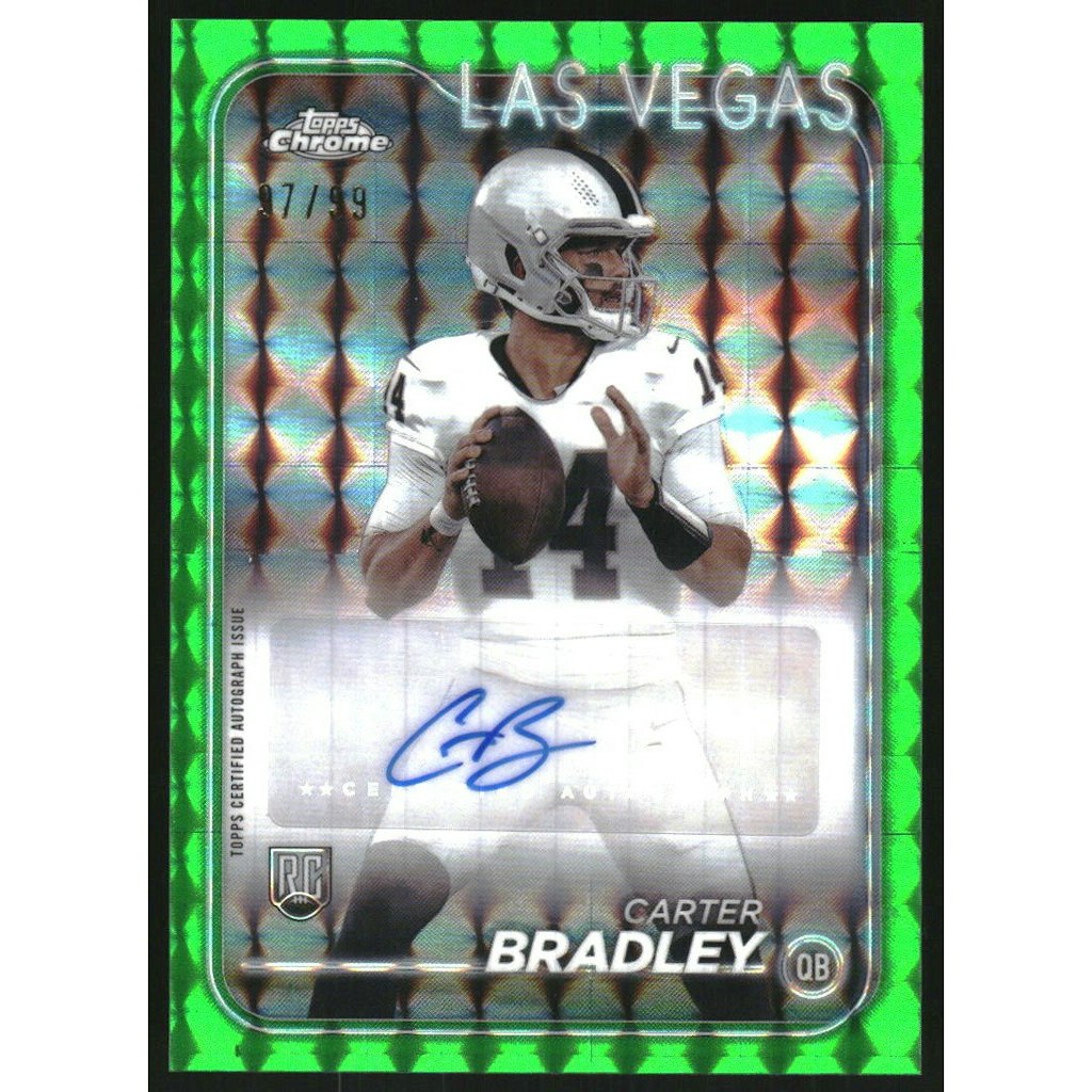 2024 Topps Chrome Carter Bradley Rookie Autograph Green Geometric Refractor: $10.80 2024 Topps Chrome Carter Bradley Rookie Autograph Green Geometric Refractor: $10.80