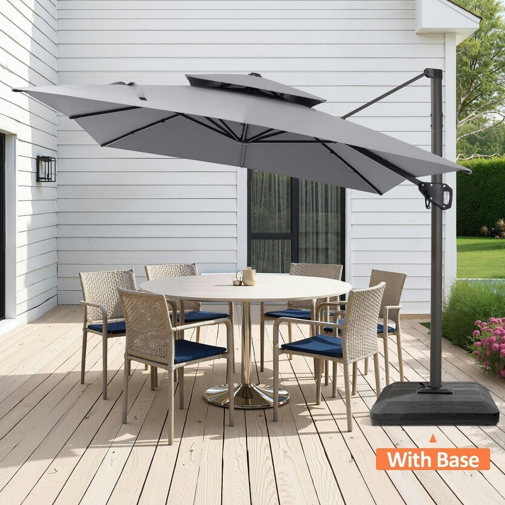 11.5x9-Foot 2-Tier Cantilever Patio Umbrella with Stand Weights: $300