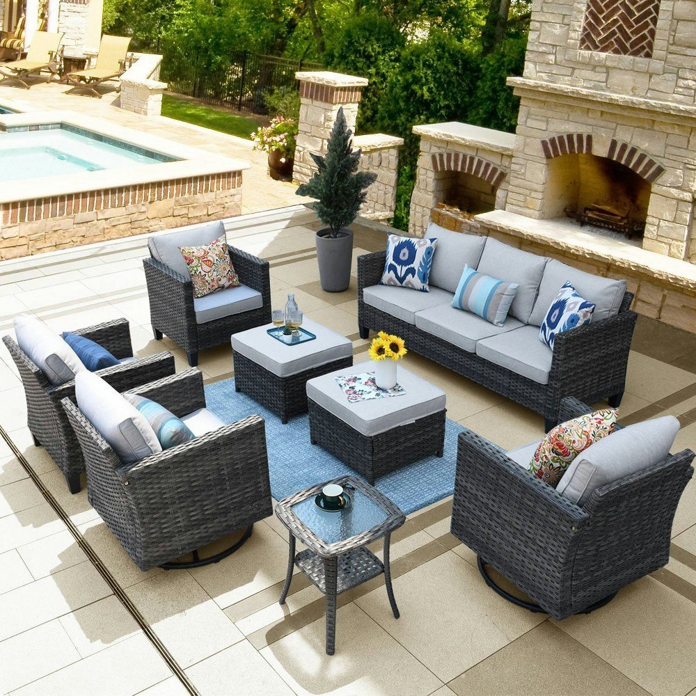 Ovios Tampa 8-Piece Wicker Outdoor Patio Conversation Set: $1,599.99