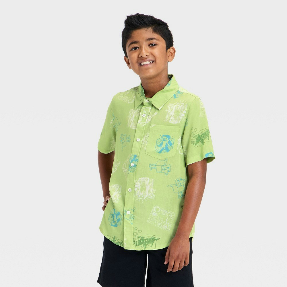 Boys' Minecraft Short Sleeve Button-Down Shirt: $20