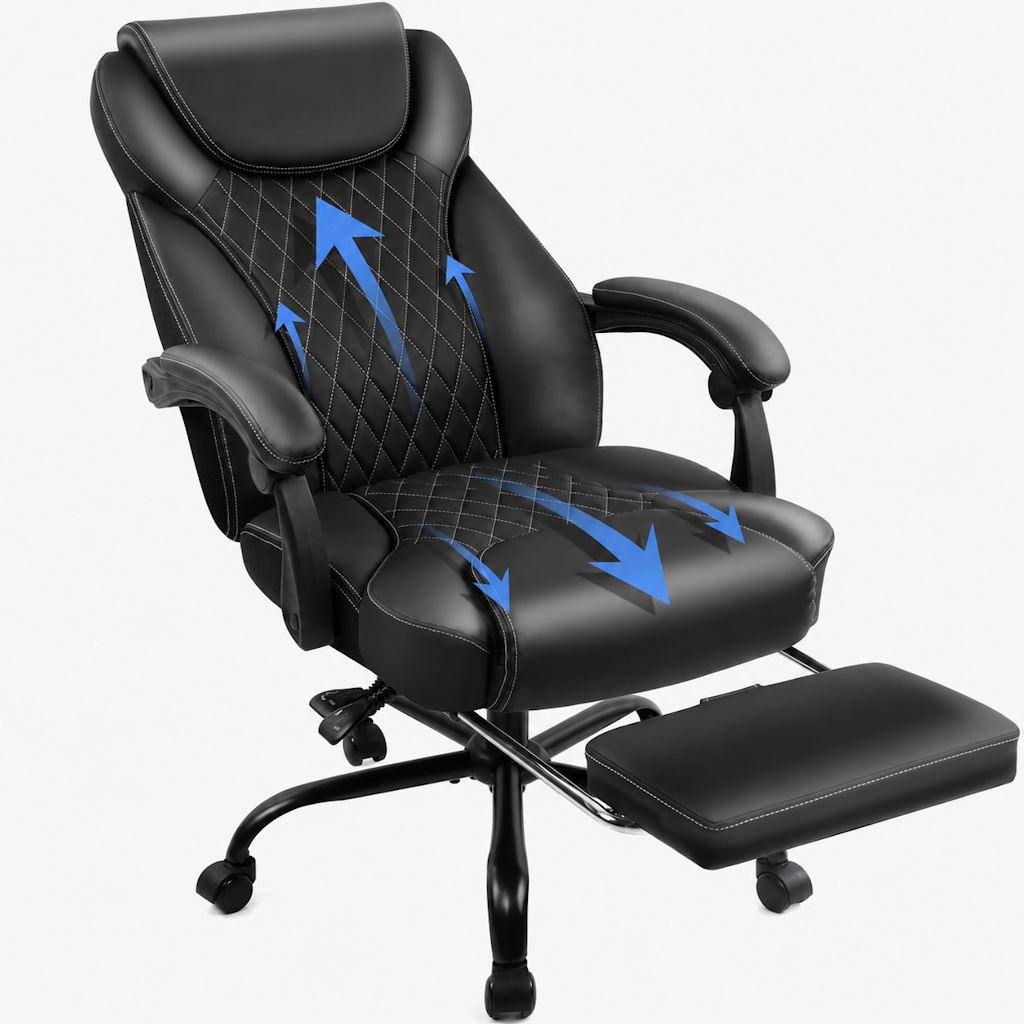 Amseatec Big and Tall Office Chair with Footrest & Lumbar Support: $124.99