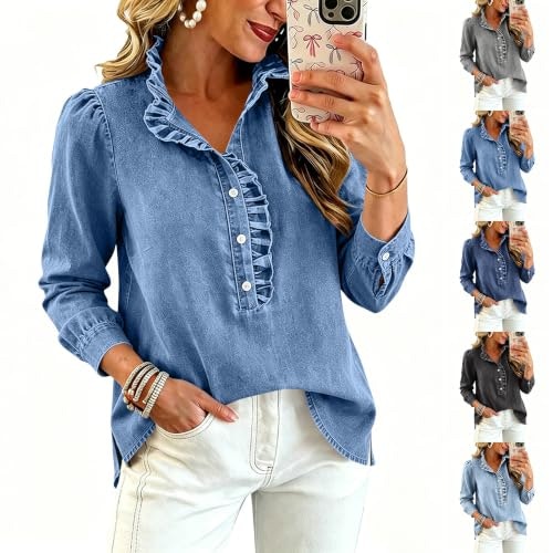 Women's Ruffle Button-Down Denim Shirt: $14.99 Women's Ruffle Button-Down Denim Shirt: $14.99