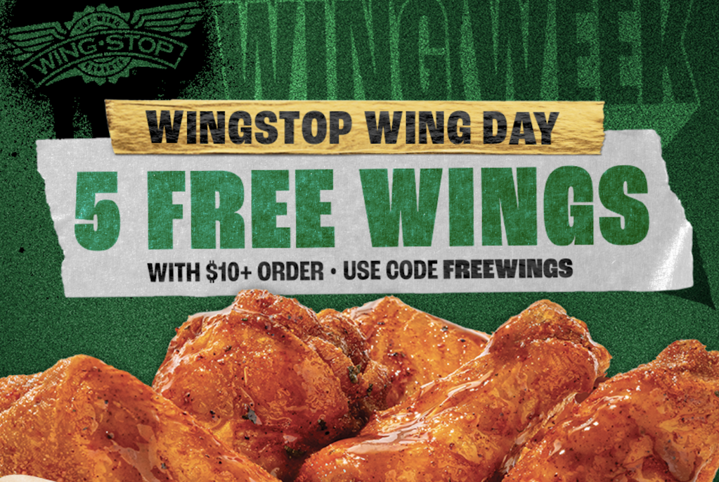 Wingstop 5pc Wings: Free w/ $10 order