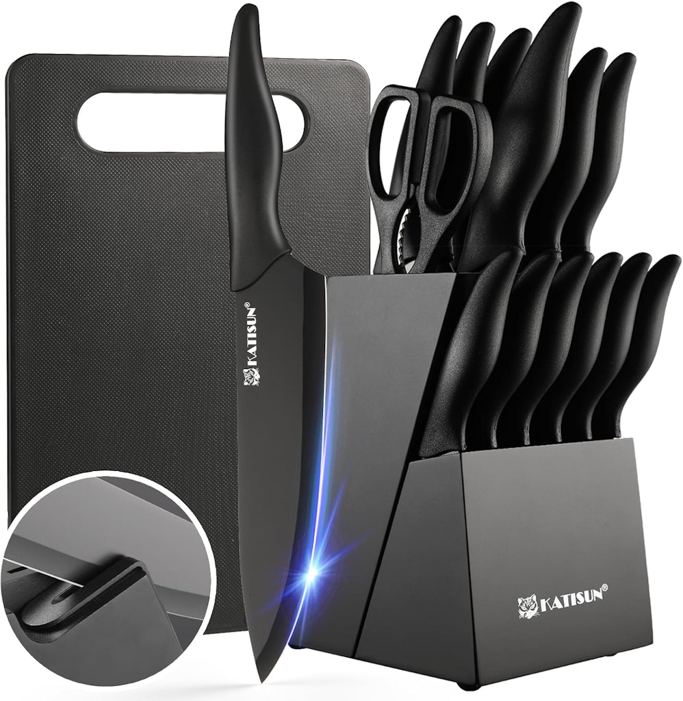 Katisun 16-Piece Kitchen Knife Block Set: $27.99