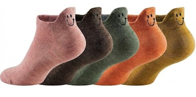 Women's Smiley Face Ankle Socks 5-Pack for $2 + free shipping w/ $25