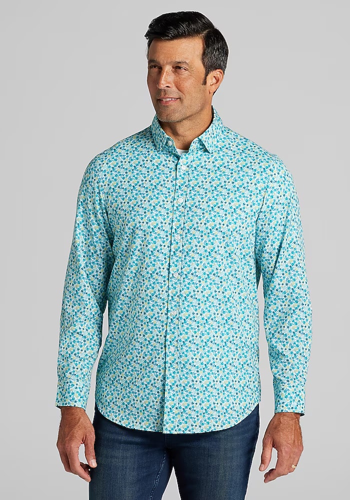 Jos A Bank Traveler Coolmotion Tailored Fit Mini Floral Sport Shirt: $15 Jos A Bank Traveler Coolmotion Tailored Fit Mini Floral Sport Shirt: $15