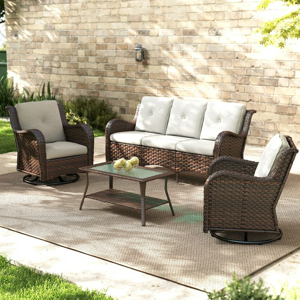 Lark Manor Alejah 4-Piece Rattan Sofa Seating Group w/ Cushions: $780 Lark Manor Alejah 4-Piece Rattan Sofa Seating Group w/ Cushions: $780
