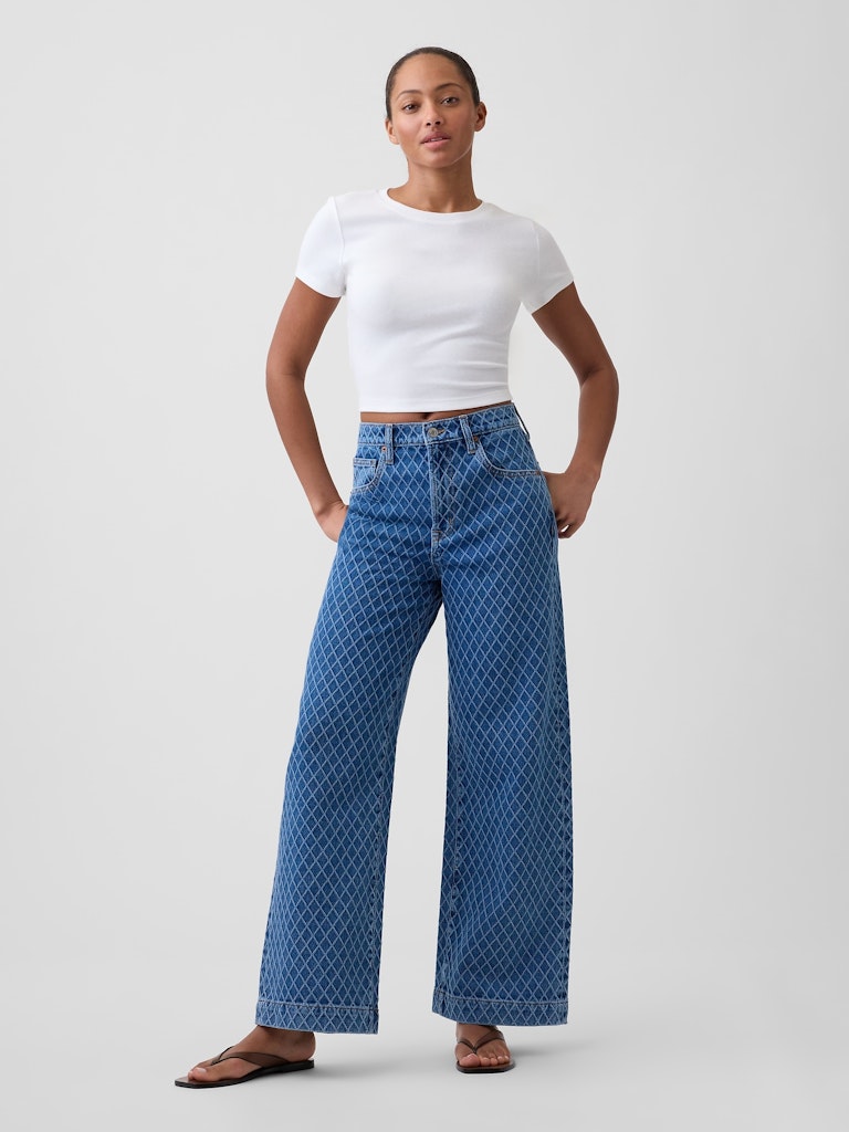 High Rise Wide-Leg Textured Crop Jeans: $44.99