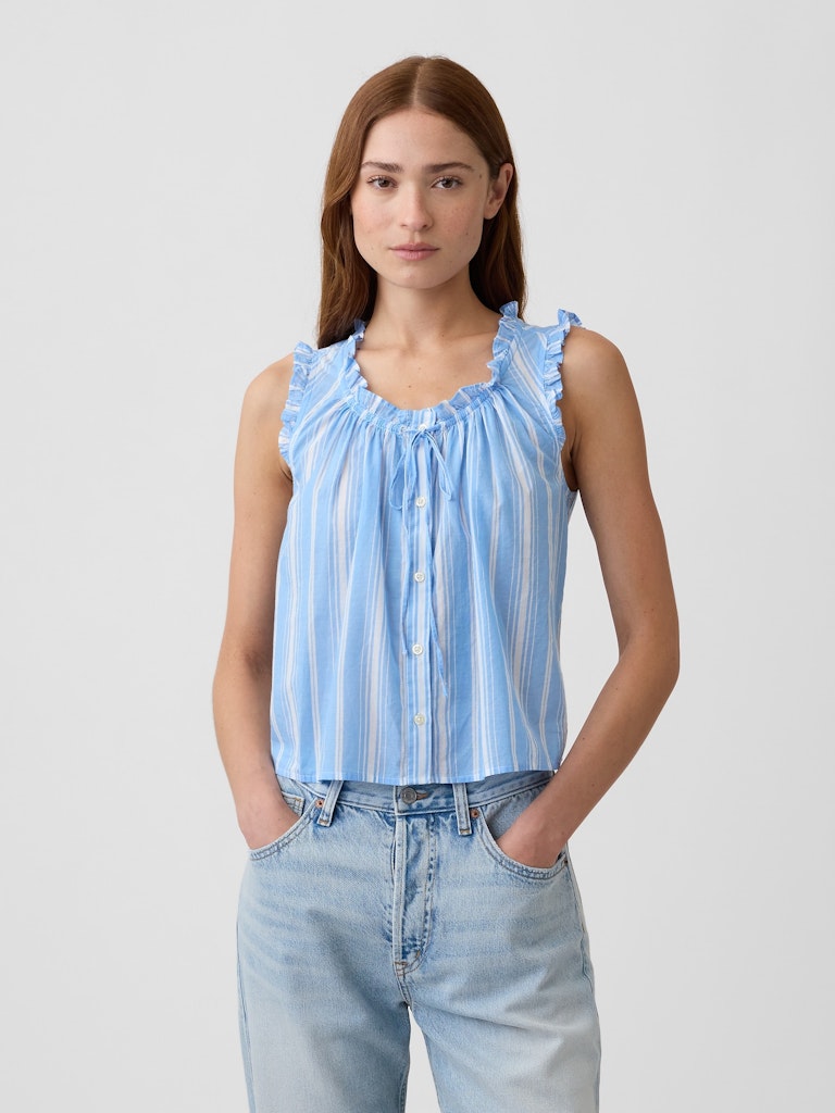 Relaxed Sleeveless Tie-Neck Top: $34.99