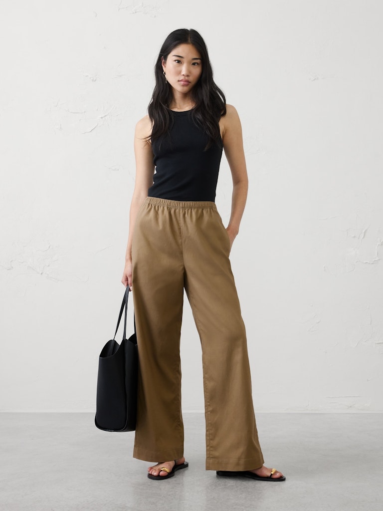 Wide-Leg High-Rise Drapey Twill Pull-On Pant: $55