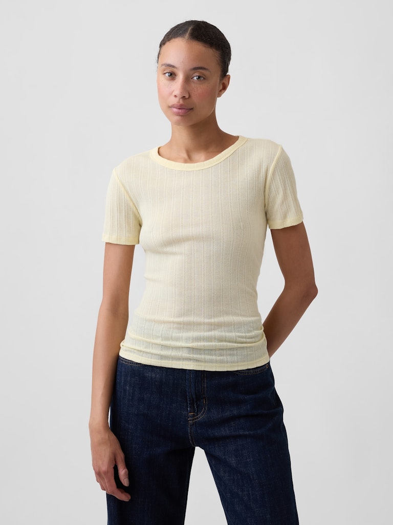 Ribbed Pointelle Crewneck T-Shirt: $12.99 Ribbed Pointelle Crewneck T-Shirt: $12.99