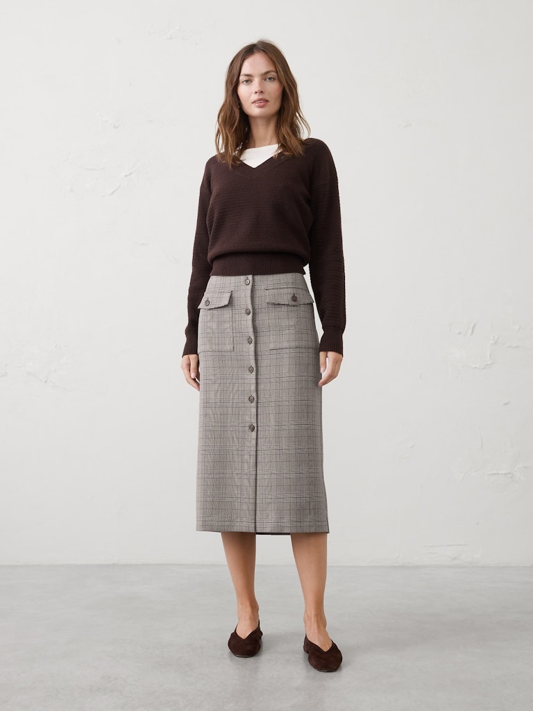 Button-Front Midi Skirt: $55