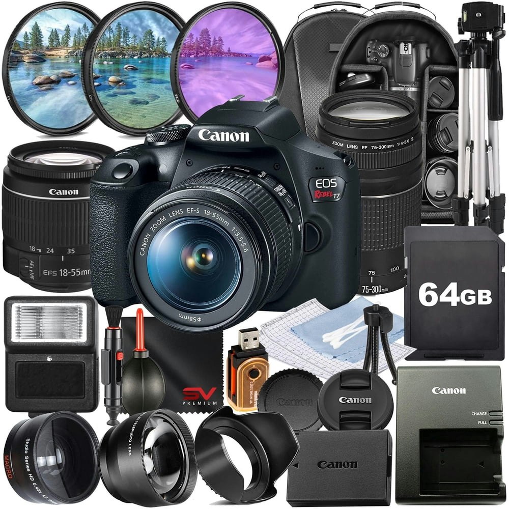 Canon EOS Rebel T7 DSLR Camera with 18-55mm and 75-300mm Lenses Accessory Bundle: $586.62 Canon EOS Rebel T7 DSLR Camera with 18-55mm and 75-300mm Lenses Accessory Bundle: $586.62