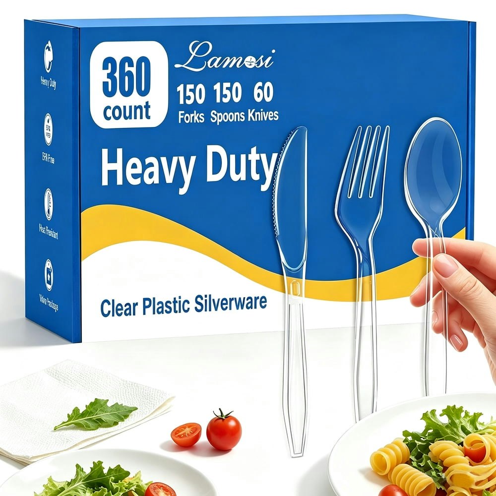 Lamosi 360-Count Heavy Duty Plastic Silverware Set: $24.99 Lamosi 360-Count Heavy Duty Plastic Silverware Set: $24.99