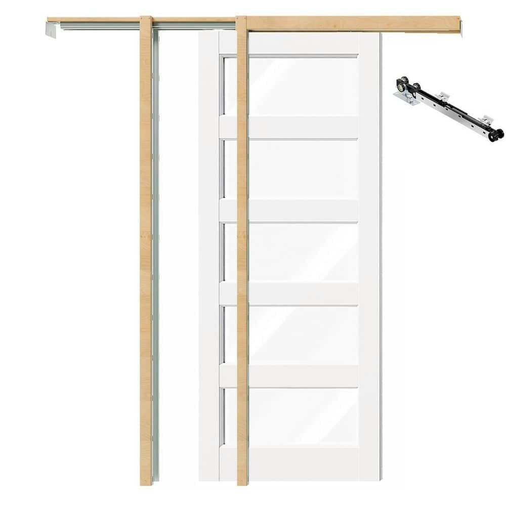 64-inch x 80-inch 5-Lite Clear Glass Pocket Door with Soft Close Hardware Kit: $624.99 64-inch x 80-inch 5-Lite Clear Glass Pocket Door with Soft Close Hardware Kit: $624.99