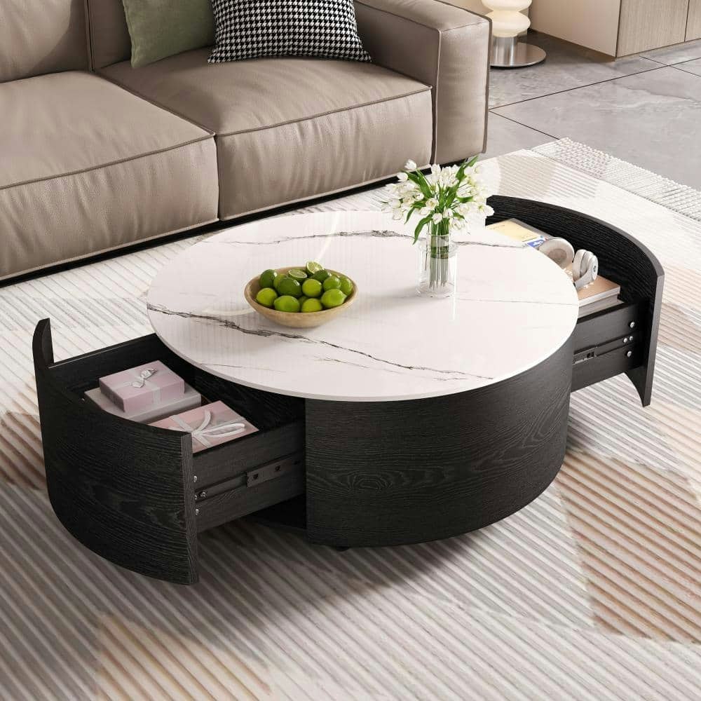 29.5-Inch Round Stone Coffee Table with Casters and Drawers: $303.99 29.5-Inch Round Stone Coffee Table with Casters and Drawers: $303.99